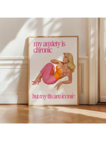 Retro Woman Funny Quote Social Anxiety Poster Vintage Housewife Wall Art Print Aesthetic Apartment Decor 60s 70s Optional Frame ,Wall Art With Frame