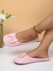Giày bệt nữ màu xám thanh lịch có chi tiết nơ - Đế mềm, chống trượt, vải nhẹ, thích hợp sử dụng trong nhà và ngoài trời, hoàn hảo cho trang phục thường ngày và tụ họp gia đình, dép lê nữ - Hồng - Xem 2