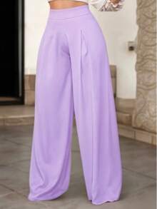 Pantalón Holgado Elegante con Corte Tipo Campana sin Bolsas para Mujer - Lila Púrpura - Ver 2