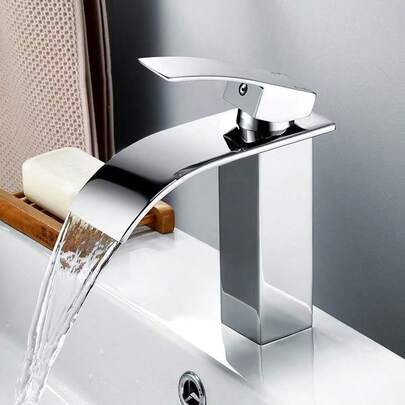 1个北欧黑色铜瀑布式水龙头，冷热水单孔面盆水龙头，浴室配件，浴室工具