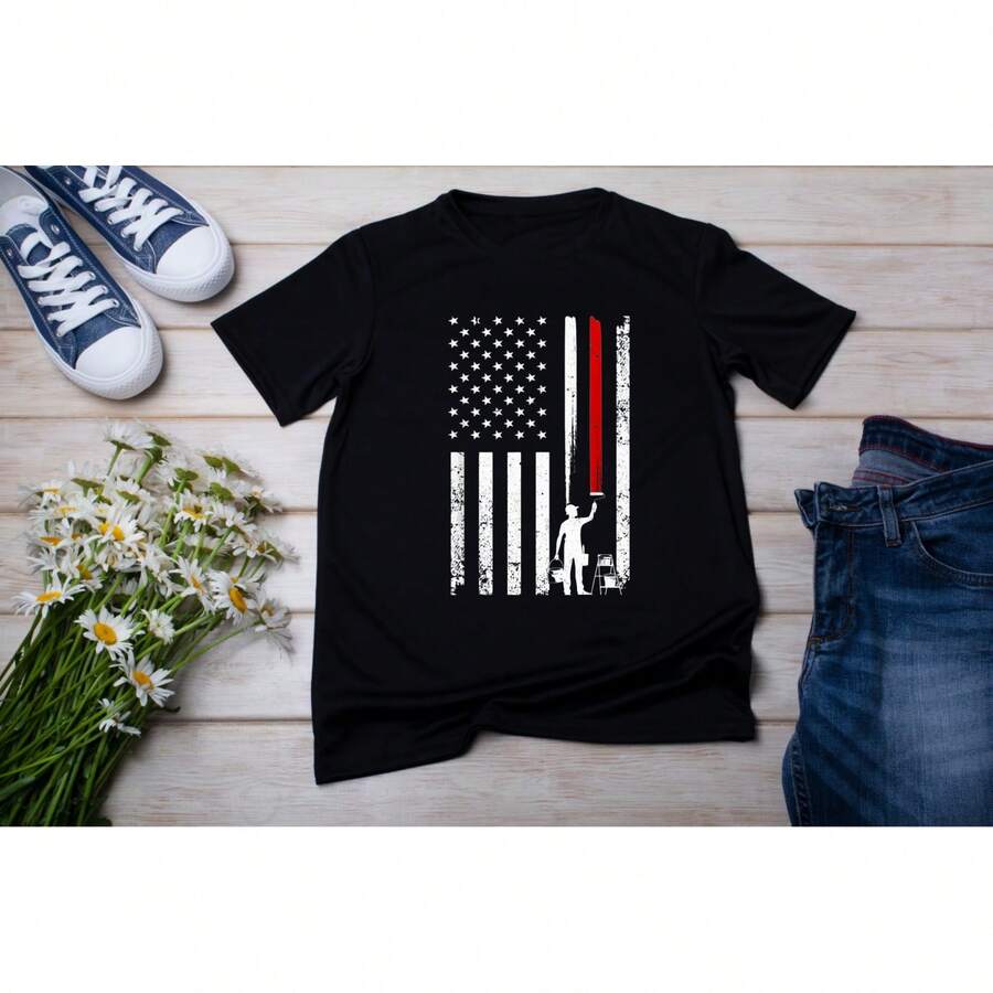 T-Shirts Only Sold, A Cool And Stylish Painter'S Art T-Shirt Suitable For Both Men And Women'S Painting Work As A House Painter - Black - View 1