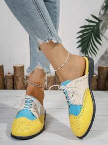 Women's Embroidered Slip-On Sandals, New Summer Soft Sole Cow Leather Brogues Flat Backless Mules, Retro French Vintage Style