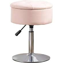 360 ° Swivel Vanity Stool Chair Makeup Room, Height Adjustable Stool Vanity With Storage, Small Whiskey Brown Faux Leather Bathroom, Living Room-Cll - Pink - View 7