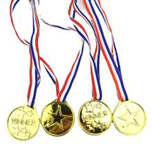 15 piezas Etiquetas de medalla de plástico enchapadas en oro, premios de competición deportiva, premio de fiesta, pequeñas etiquetas de regalo
