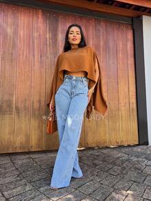 SJD MODA LADY Mom Jeans Wide Leg Simple Casual Pants - 中等水洗藍 - 查看 3