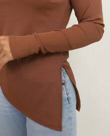 Women's Ribbed Blouse Simple Casual Elegant Split Asymmetric Fall/Winter - 鏽棕色 - 查看 5