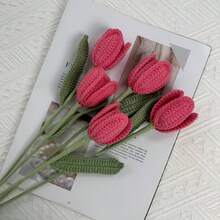 5 件成品郁金香钩针花束，手工针织郁金香花装饰礼物，情人节郁金香幸运花束 - 彩色 - 查看 12