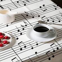 1 pieza Mantel con estampado de notas musicales y geométrico, mantel moderno rectangular/redondo a prueba de agua de poliéster, impresión digital adecuada para la sala de estar, mesa de comedor al aire libre, mesa redonda pequeña