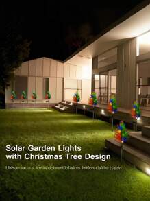 1/2 peças Luzes em Forma de Árvore de Pinheiro Alimentadas por Energia Solar, Decorações Coloridas para Pátio Externo com Estacas de Metal Ajustáveis, Perfeitas para Decoração de Jardim no Natal e Dia dos Namorados, Decorações de Pátio Solares