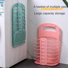 Wall-Mounted Foldable Plastic Laundry Basket, Dirty Clothes Storage Hamper For Bathroom, Without Drilling, Space-Saving Organizer For Small Bathrooms And Apartments, Convenient Wall-Side Laundry Bin With Easy Fold Mechanism, Stain-Resistant White Plastic, Keeps Dirty Clothes Off The Floor, Suited For Daily Laundry And Quick Cleanups In Busy Homes - Blue - View 6