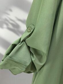 Women's Casual Solid Color Long Shirt - Bamboo Green - View 2