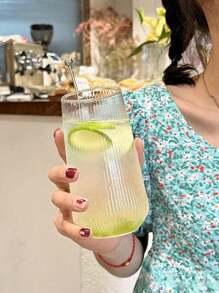 1 Striped Coffee Cup, Heat-Resistant Glass Cup, Iced Coffee Cup, Beverage Cup, Summer And Winter Cup, Glass Cup, Household Upright Milk Cup, Coffee Juice Cup, Single-Layer Large Capacity Transparent Glass Cup, Mug, Possible Cup, Juice Cup, Matcha Cup, Glass Cup, Beverage, Gift For Men, "", Alcohol, Christmas Wine Cup (Cups Without Straws Need To Be Placed Separately)