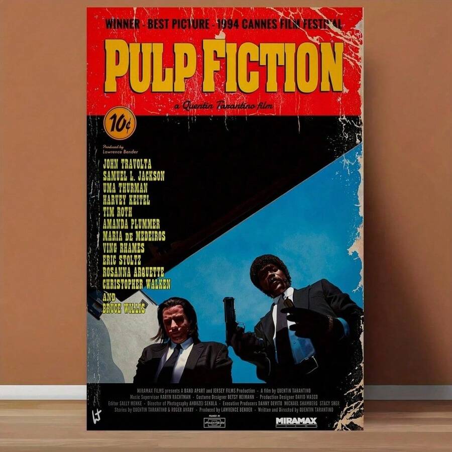 1pc Retro Classic Movie Pulp Fiction Wall Art Poster Living Room Bar Cafe Bedroom Office Home Decorative Canvas Painting Optional Frame ,Wall Art With Frame