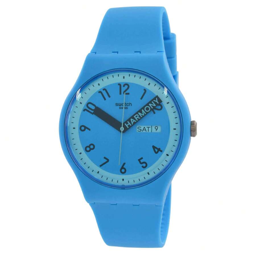Swatch SO29S702 Unisex Pride Proudly Blue Silicone Strap Watch - Blue - View 1