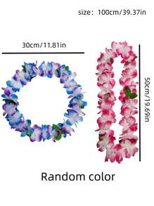 10pcs-Hawaiian Wreath Necklace, Hawaiian Wreath Necklace, Tropical Hawaiian Flower Theme Party Favor, Tropical Hibiscus Flowers Of Summer Swimming Pool Party And Hawaiian Theme Party, Summer Decoration, Party Decoration, And Supplies, Holiday Wedding Beach Birthday Decoration, Hawaiian Wreath Party Supplies, Theme Party Decoration, Birthday, Graduation Ceremony, Wedding (Random Color)
