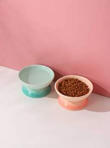 1pc Ombre Color Ceramic Cat/Dog Bowl With Raised Stand, Anti-Tilt Neck Protection Tilted Design Pet Bowl