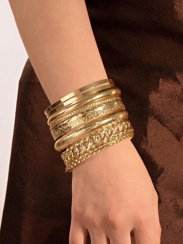 Set de 10 piezas de brazaletes de estilo vintage minimalista europeo y americano, brazaletes apilables surtidos, conjunto de brazaletes de brazalete de moda para uso diario