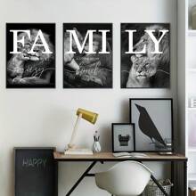 3pcs Frameless Canvas Posters, Black And White Lion Couple Portrait Painting, Canvas Wall Art, Artwork Wall Decor, Gifts For Bedroom, Office, Living Room, Cafe, Bar, Wall Decor, Home And Dorm Decoration Birthday Graduation