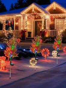 1/2 peças Luzes em Forma de Árvore de Pinheiro Alimentadas por Energia Solar, Decorações Coloridas para Pátio Externo com Estacas de Metal Ajustáveis, Perfeitas para Decoração de Jardim no Natal e Dia dos Namorados, Decorações de Pátio Solares