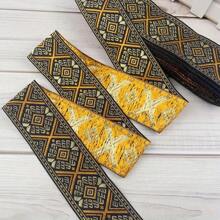 3.3cm Width Vintage Embroidered Lace Trim Ribbon Geometric Retro Pattern For DIY Clothing Bags Curtain