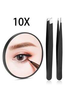 Espejo de aumento de 15X, 10X, 5X, Espejo de aumento pequeño con ventosa y pinzas, como un espejo de aumento de viaje, set de espejo compacto para depilar cejas, maquillaje, lupa, negro