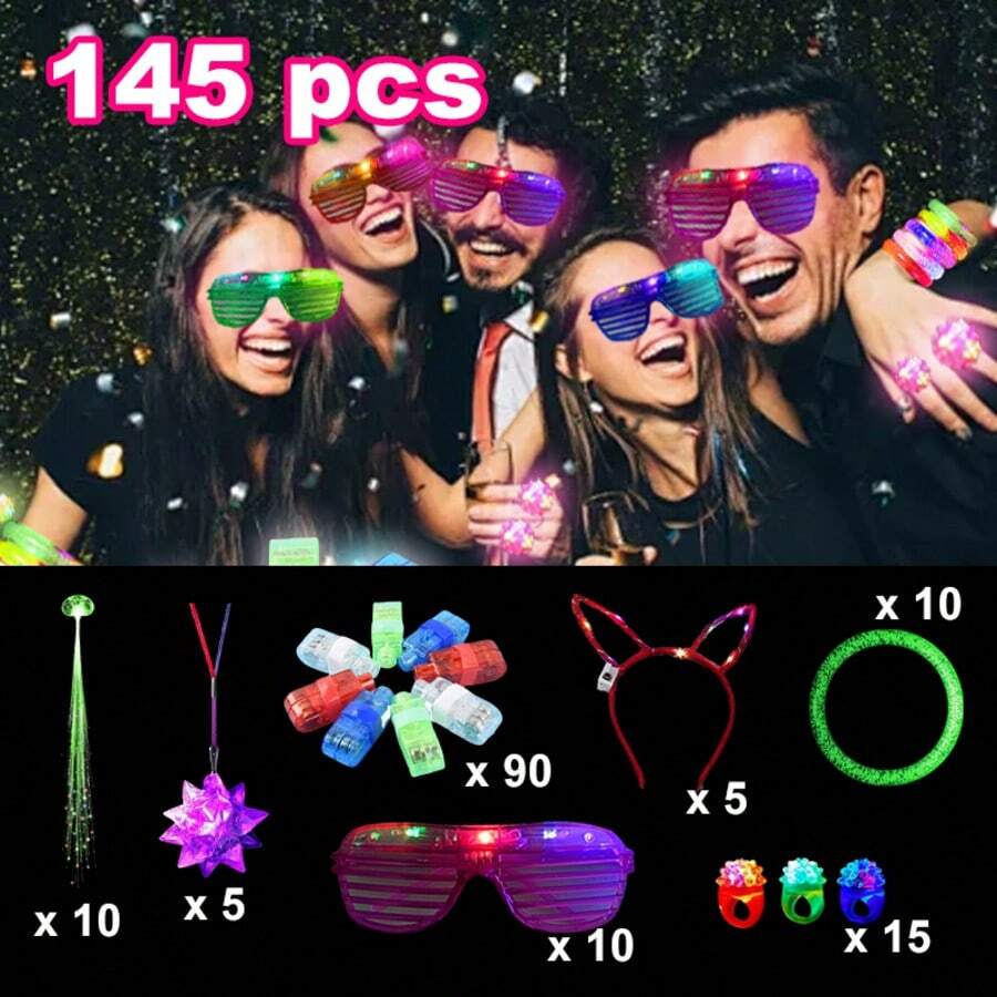 Adult Party Gifts 43/78/145 Set Of Glowing Toys Party Gifts Glowing Adult Birthdays And Halloween Use Finger Lights Jelly Ring Glorious Glasses Bracelet Fiber Optic Lights