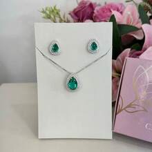 30 Necklace And Earring Set Designs For Mother's Day, Valentine's Day, Birthday, Etc. - Green Drop Studded With Silver - View 2