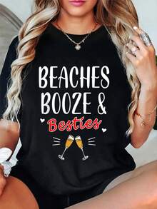 Playas, alcohol y mejores amigas - Camiseta de vacaciones de despedida de soltera en la playa, Camisetas de verano para mujer, Camisetas gráficas para mujer - Negro - Ver 1
