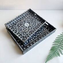 1pc Rectangular Mother Of Pearl Shell Tray, Luxury Natural Shell Decor For Living Room, Bathroom, Kitchen, Tableware, Cosmetics, Tea Table, Fruit Bowl, Party, Holiday Gifts, Wedding, Christmas, New Year - Black - View 14