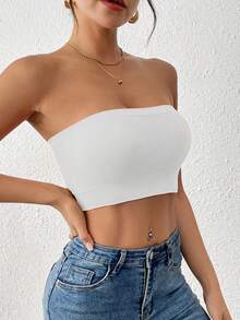 LianShengFa 1pc Seamless Ribbed High-Elasticity Wireless Yoga Sports Bra For Women, Soft And Breathable, Comfortable For Indoor/Outdoor Fitness, Leisure, Travel - White - View 4