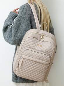 Women's Nylon Solid Quilted Large Capacity Backpack, Versatile Casual Student Travel Commute Bag