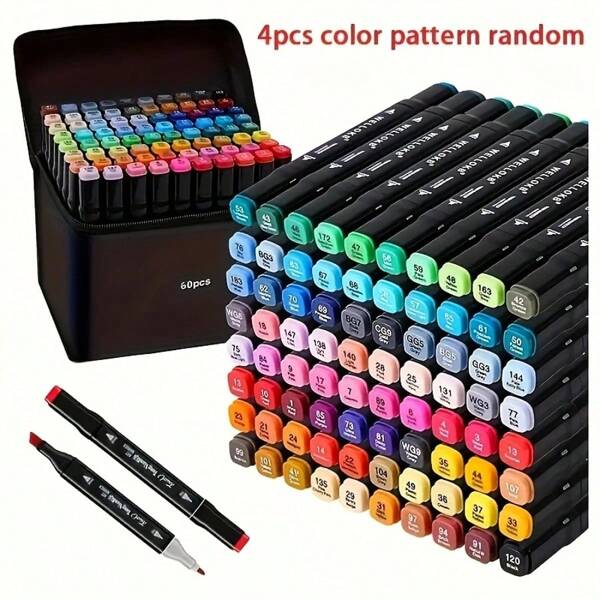4-Piece Dual-Tip Alcohol Marker Set, Multiple Colors - Ideal For Artists And Students, Cute College Sketching Pens, Back To School