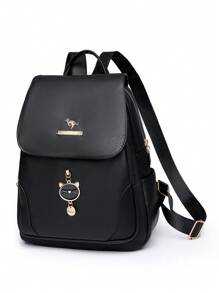 1pc Vintage Classic Large Capacity Double Zipper Women's Backpack In PU Material, With Adorable Pendant, Suitable For Commuting, Shopping, Travel, Available In Burgundy Red, Black Or Navy Blue, Perfect For Back To School, Travel, And Mother's Day Gift