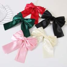 5pcs Women's Solid Color Bow Hair Clips, Elegant Satin Bow Hair Clips For Ponytail, Top Clip, Gift For Valentine's Day Claw Clips Hair Claws Hair Barrettes