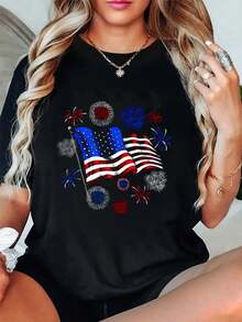 Fireworks 4th Of July American Patriotic Sparklers-Shirt Summer Outfits Women Shirts Women Graphic Tees Women - Black - View 1