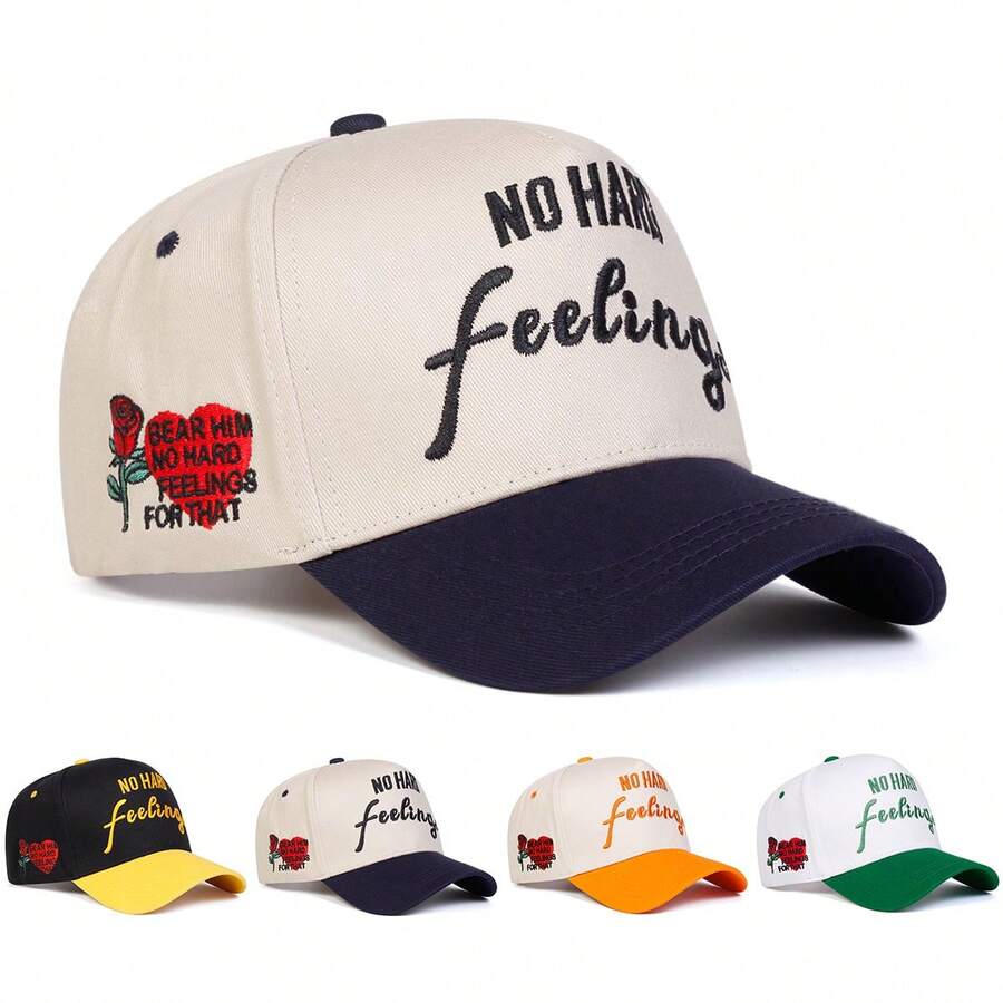 1Piece Men Letter Love Heart Embroidered Baseball Cap Outdoor Adjustable Sunscreen Leisure Hat Spring Autumn Travel Tourism Beach Vacation - 黃色 - 查看 1