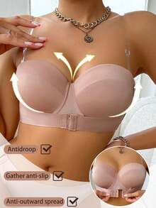 Front-Closure Women's Lingerie Bra With Racerback Design, Wireless Seamless Comfort Underwear With Detachable Strap