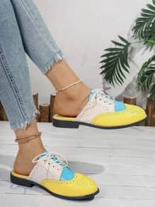 Women's Embroidered Slip-On Sandals, New Summer Soft Sole Cow Leather Brogues Flat Backless Mules, Retro French Vintage Style