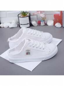 New Women Canvas Shoes,Flat Slip-On Sneakers For Autumn,Casual Slouchy Shoes - White - View 3