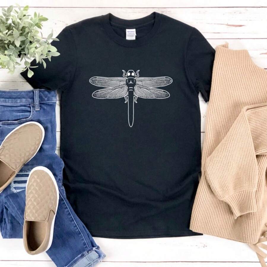 Dragonfly Shirt, Dragonfly Tee Shirt, Insect Shirt, Entomology Shirt, Bug Shirt, Dragonfly T-Shirt, Dragonfly T Shirt - Black - View 1