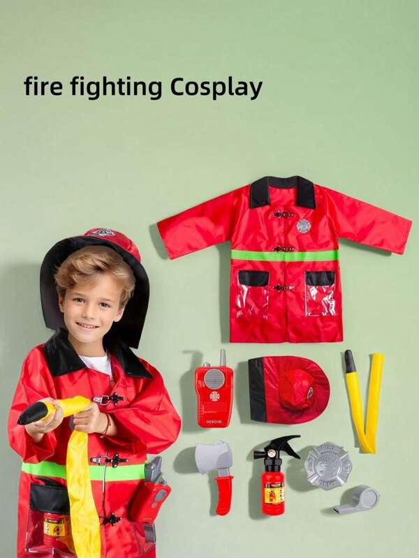 Juego de roles de bomberos para niños y niñas, incluye traje de bombero, herramientas de bombero, botellas con rociador de agua, adecuado para salas de estar, actuaciones, disfraces de Halloween