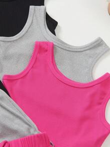 3pcs Tween Girls Summer Set, Solid Color Casual Crew Neck Sleeveless Top With Bowknot, Matching Shorts