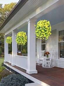 2pcs/4pcs Artificial Hanging Flowers, Yellow Eucalyptus Leaves Hanging Greenery Decorations, Suitable For Autumn, Garden Decorations, Outdoor Artificial Hanging Flowers, Home Office, Floral Theme, Perfect For Valentine's Day, Thanksgiving, Home Decoration,Fake Plants