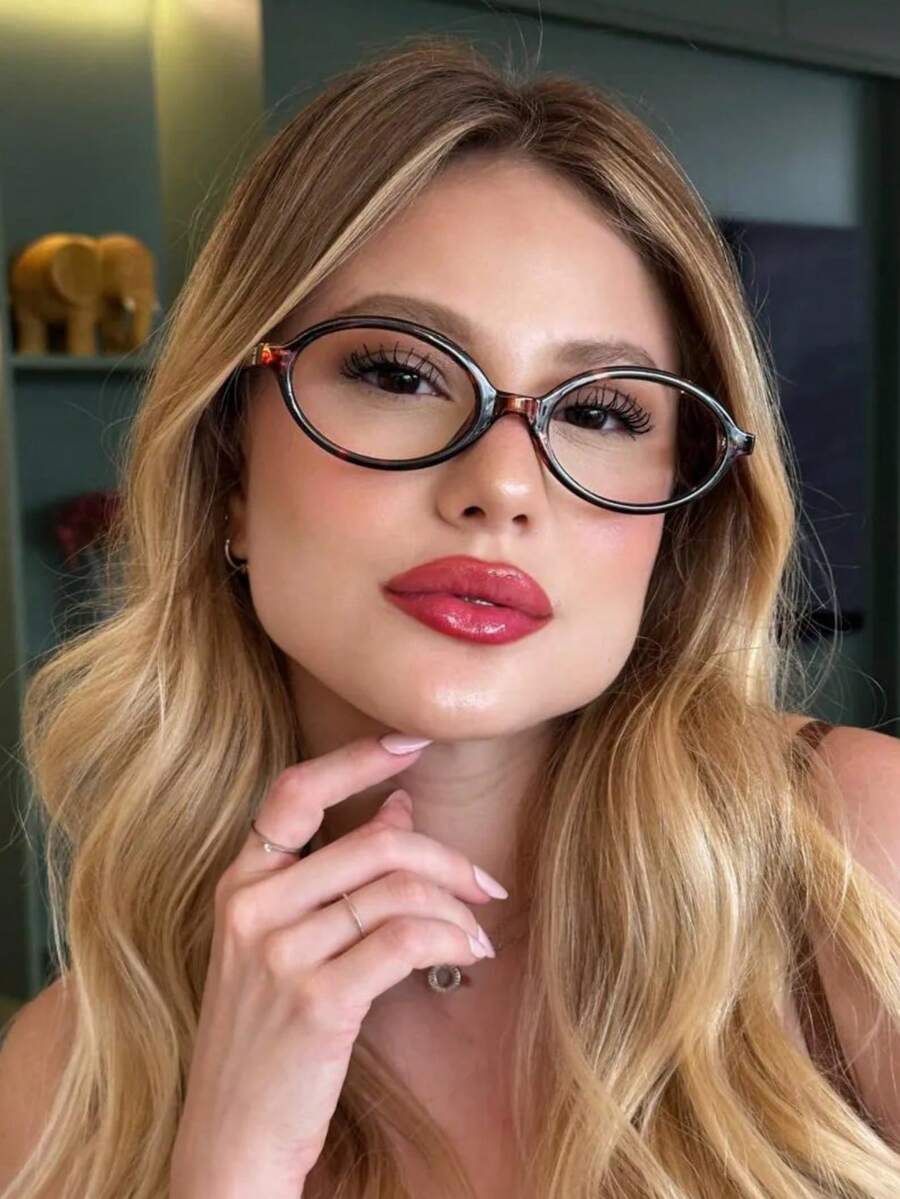 Women's EYEGLASSES FRAME Oval Rim Luxury Lens Fashion Europe - Rust Brown - View 1