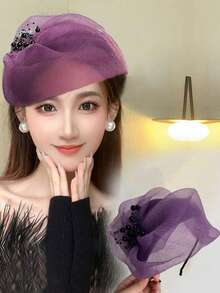 topshiny 1 件优雅半面纱头带，带复古珍珠串珠网眼装饰，时尚发饰，适合女士和女孩、派对和宴会、发带、发箍头带 - 彩色 - 查看 12