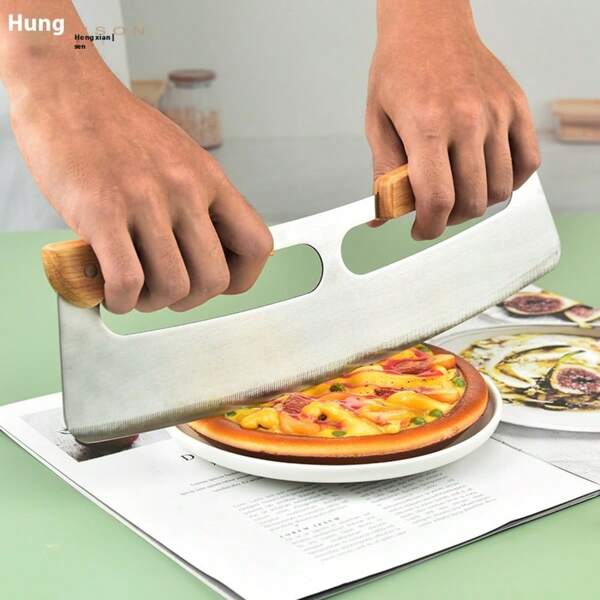 1pc Pizza Cutter With Wooden Handle, Stainless Steel Pizza Slicer, Pizza Cutting Knife With Protective Cover, Kitchen Tool