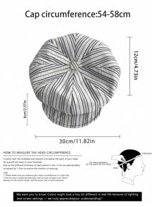 1 pièce Chapeau octogonal rétro rayé en tulle avec bord pliable, grand chapeau de soleil d'été pour femme avec grand tour de tête, flatteur pour le visage, petit bord, béret vintage en forme de nuage