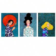 3pcs Vintage Flower Girl Wall Arts Canvas Posters, Scandinavian Oil Painting, Nordic Living Room Bedroom Optional Frame Hanging Painting ,Wall Art With Frame