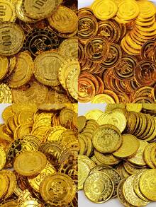100pcs Plastic Pirate Gold Coins, Board Game Coins, Party Props, Treasure Hunt Coins - Gold - View 8