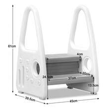 TATIVALO Kinder Tritthocker - Kinderschemel mit 2 Stufen Pyramiden-Struktur, Kunststoff Trittleiter für 2-5 Jahre, geeignet für Bad, Küche, Kinderzimmer (Grau Rosa Grün) - Grad - Übersicht 3